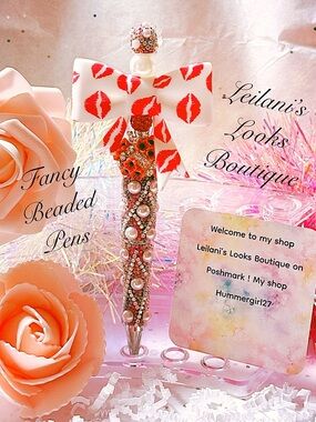 Fancy beaded pen/gifts/jumbo bow/lips/red beads/